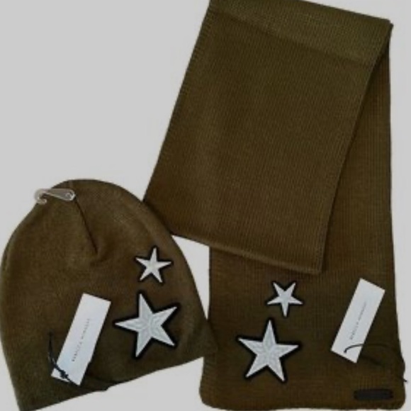 REBECCA MINKOFF Beanie Hat and Scarf STAR Set Color: Dark Olive - Picture 1 of 1